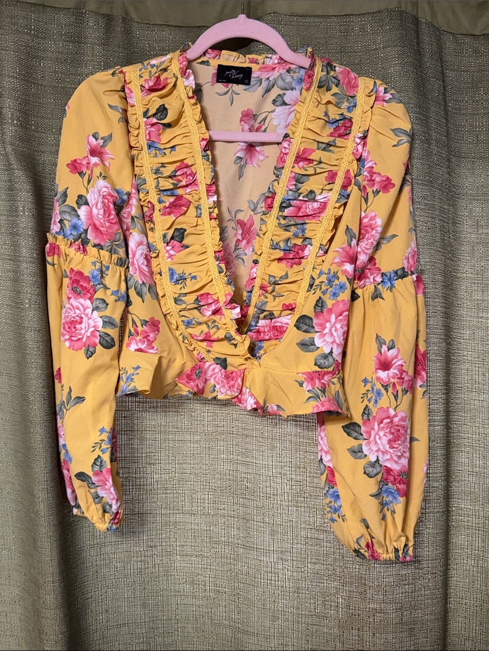 Boho Floral Yellow Ruffle Top Small
